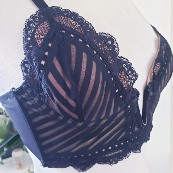 🏷Thistle And Spire NWOT Plunging Corset Underwire Bra W/Nude Underlay - 34B - Picture 7 of 14